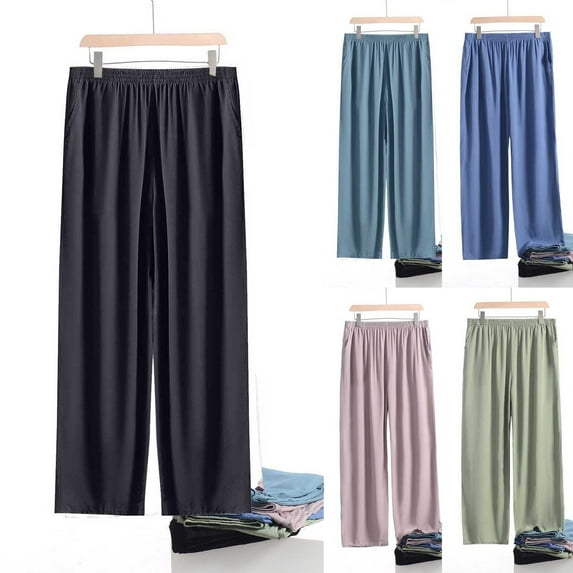 HBGVBA Pajamas Pants for Men,Mens Soft Sleep Pants,Men's Thin Sleep Pants High Waist Wide Leg Loose With Pockets Solid Color Pants