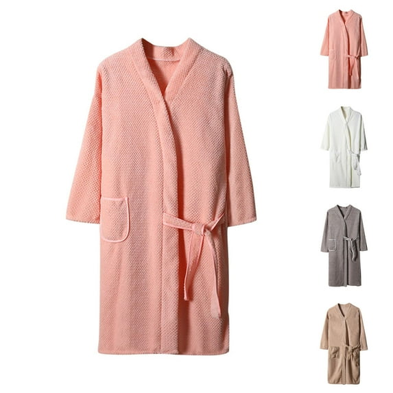 Bovxnpu Robes for Women, Womens robe Stylish Winter Fleece Fleece Solid Color Unisex Quickly Drying Absorbent Long Sleeve Bathrobe Robe Nightgown Loungewear Sleepwear