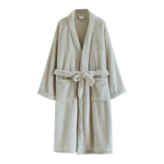 Bovxnpu Robes for Women, Womens robe Winter Soft Solid Color Long Sleeve Button Front Cardigan Pocketed Bathrobe Loungewear Robe Nightgown Loungewear Sleepwear