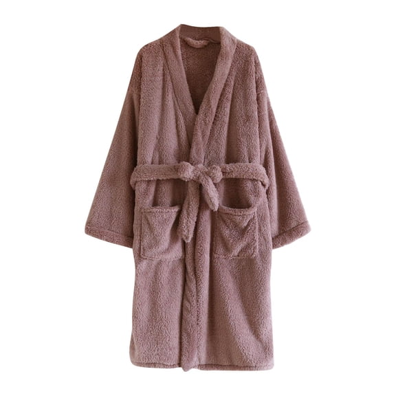 Bovxnpu Robes for Women, Womens robe Winter Soft Solid Color Long Sleeve Button Front Cardigan Pocketed Bathrobe Loungewear Robe Nightgown Loungewear Sleepwear