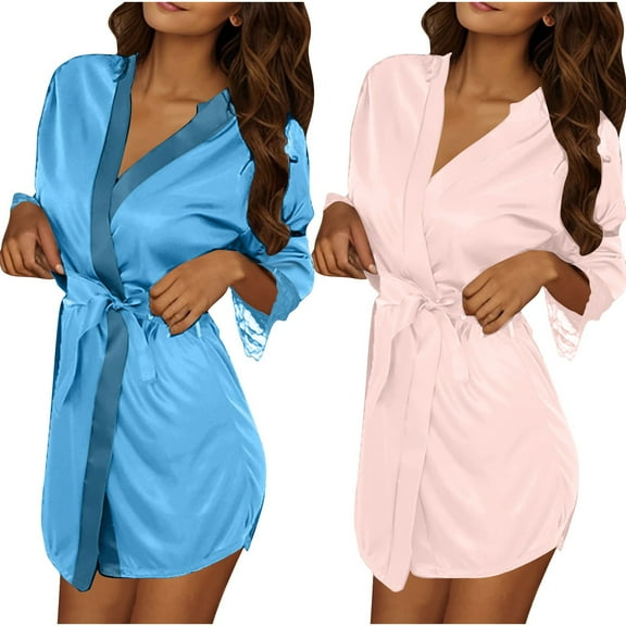 Bovxnpu Robes for Women, 2PC Women's Silk Satin Robes Bridesmaid Bride Party Satin Robes Sleepwear Nightgown Loungewear Sleepwear