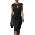 thumbnail image 1 of HBGVBA Satin Midi Dress for Women,Sleeveless Trendy Dresses,Solid Color Keyhole Neck Ruched Waist Slim Fitted Knee Length Dress, 1 of 5