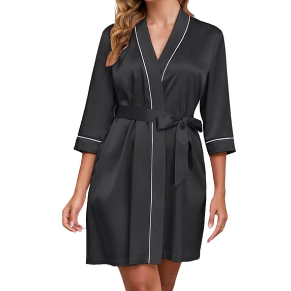 HBGVBA Satin Robe for Women Sleepwear,Solid Color Imitation Silk 1 Piece Ties Waist Short Robe Casual Daily Indoor Loungewear
