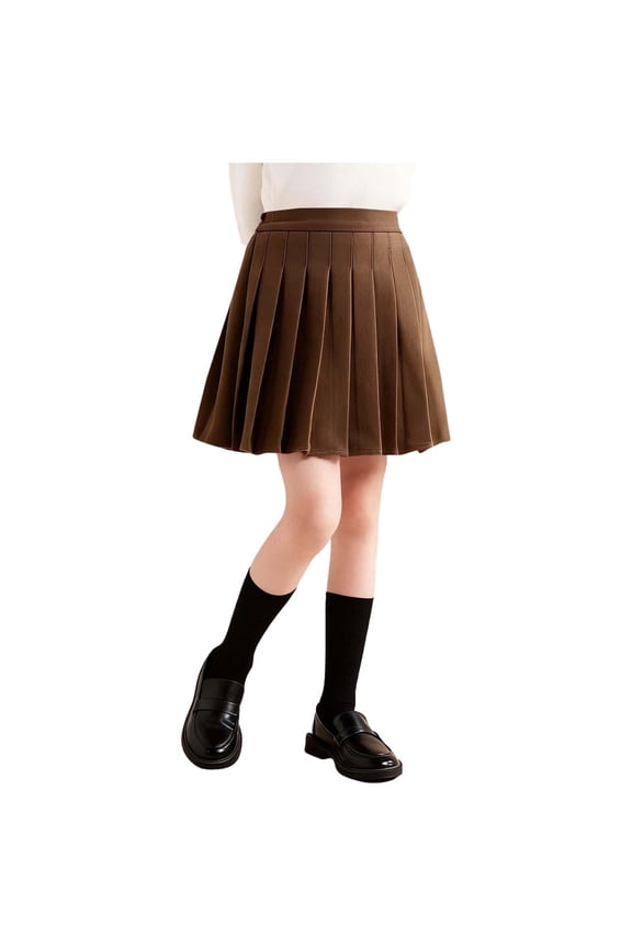 School Uniform Skirt for Girls,Kids Casual Mini Flare Plain Skirt,Kids 3-15 Years Solid Like Fabric Preppy Style with Lining