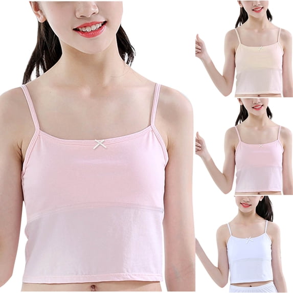 HBGVBA Seamless Bra for Girl,Crop Cami Bra for Teen,8-14 Years Solid Color Camisole Tank Top Double Layer Protrusion Bandeau Bra