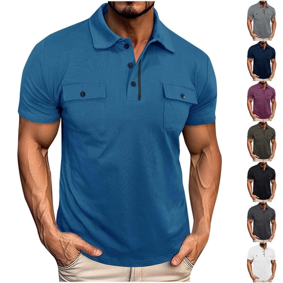 HBGVBA Shirts for Men,Men Short Sleeve Shirt,Men's Casual Solid Color Button Short Sleeve Turn Down Collar Soft Stretch Breathable Gym Workout Fitness Wear Shirts