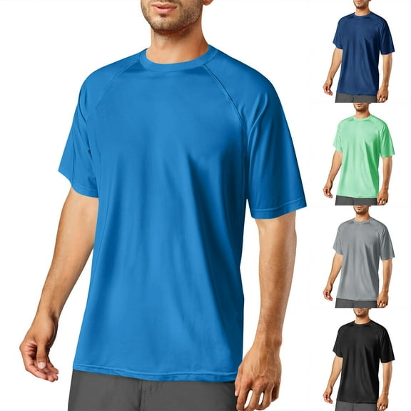 HBGVBA Shirts for Men,Men Short Sleeve Shirt,Men's Summer Lightweight Stretch Solid Color Sun Protection Dry Running Short Sleeve Round Neck Soft Breathable Sports Shirts