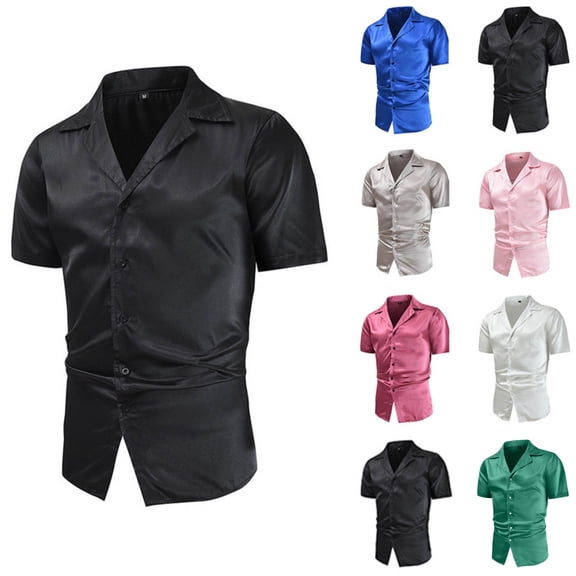 HBGVBA Shirts for Men,Men Short Sleeve Shirt,Men's Trendy Style Short Sleeve Turn Down Collar Shiny Finish Button Fashion Casual Party Wear Soft Shirts