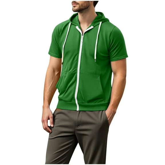 HBGVBA Shirts for Men,Men Short Sleeve Shirt,Men's Short Sleeve Hooded Top Zipper Pocket Soft Stretch Casual Lightweight Daily Wear Shirts