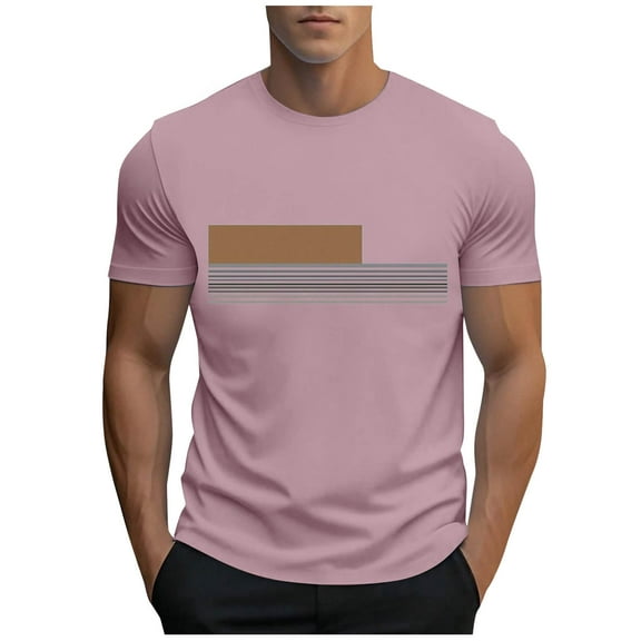 HBGVBA Shirts for Men,Men Short Sleeve Shirt,Men's Striped Print Pullover Short Sleeve Round Neck Wicking Breathable Workout Soft Shirts