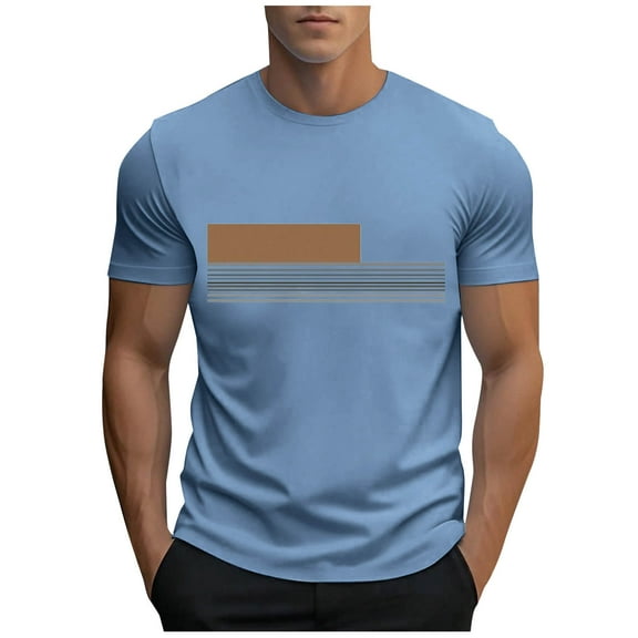 HBGVBA Shirts for Men,Men Short Sleeve Shirt,Men's Striped Print Pullover Short Sleeve Round Neck Wicking Breathable Workout Soft Shirts