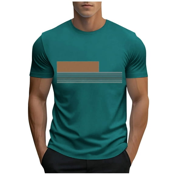 HBGVBA Shirts for Men,Men Short Sleeve Shirt,Men's Striped Print Pullover Short Sleeve Round Neck Wicking Breathable Workout Soft Shirts