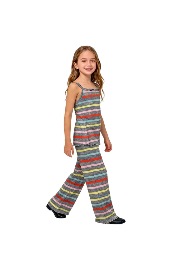 Stried Summer 2 Piece Set for Girl,Cami and Wide Leg Pants,1-10 Years Striped Cami Vests Top Flared Pants Set