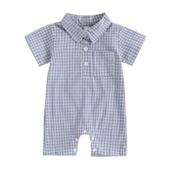 HBGVBA Summer Short Sleeve Jumpsuit for Toddler,0-18 Months Plaid Print 1 Piece Romper Boys Girls Casual Pocket Bodysuit