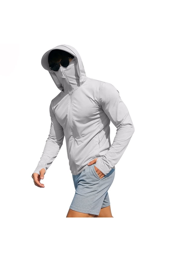 Sun Protection Clothings for Men,Long Sleeve Activewear,Solid Color Summer Sun Shirts Breathable Protection Fast Dry Hooded Tops