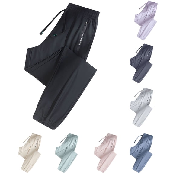 HBGVBA Sweatpants Joggers for Women,Plus Size Ice Silk Fast Dry Cuffed Sports Pants Elastic Waist Pocket Breathable Summer Casual High Waist Pants