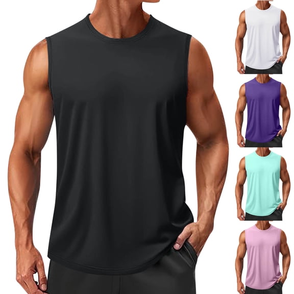 HBGVBA Tank Top for Men,Men's Tank Top Undershit,Men's Solid Color Breathable Crew Neck Sleeveless Training Soft Lightweight Comfortable Basic Workout Tank Tops