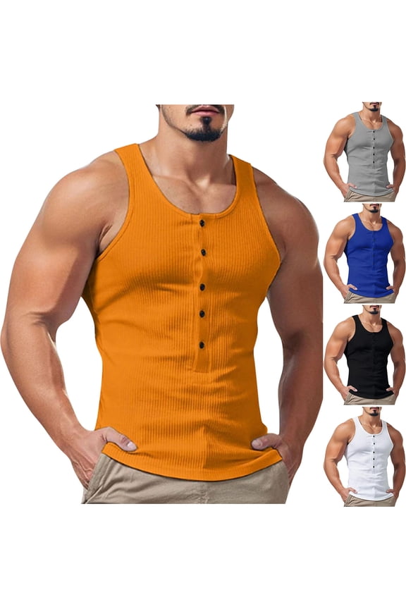 Tank Top for Men,Men's Tank Top Undershit,Men's Summer Casual Fashion Stringer Sleeveless Knit T Shirt Soft Comfortable Tops With Button Crew Neck Tank Tops