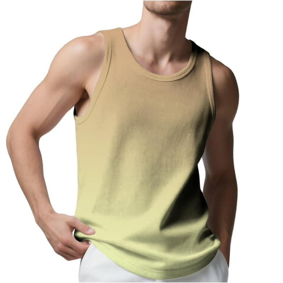 HBGVBA Tank Top for Men,Men's Tank Top Undershit,Men's Gym Workout Casual Slim Gradient Color Crew Neck Wide Shoulder Bodybuilding Tank Tops