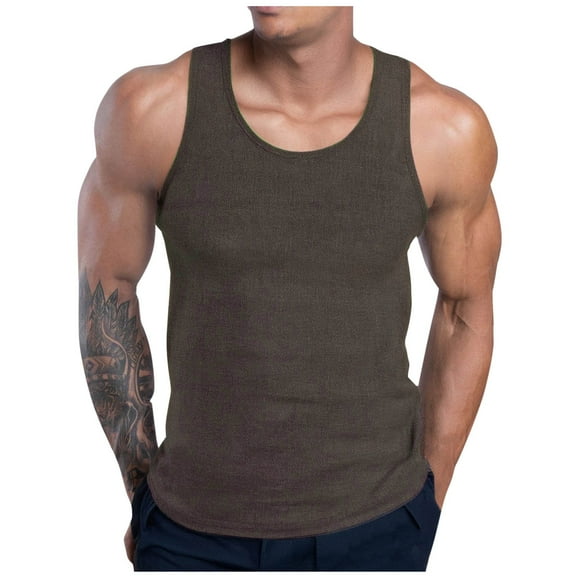 HBGVBA Tank Top for Men,Men's Tank Top Undershit,Mens Solid Color Casual Loose Stringer Crew Neck Sleeveless Gym Workout Bodybuilding Tank Tops