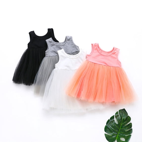 HBGVBA Toddler Girl's Dresses,Casual Summer Dresses,6 Months-4 Years Solid Mesh Tank Princess Style Kids Dress