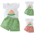 thumbnail image 1 of HBGVBA Toddler Girl's Summer Short Set,Print Short Sleeve T-Shirt and Elastic Waist Shorts,9 Month-5 Years Watermelon Print Sleeve Top Shorts Set, 1 of 5
