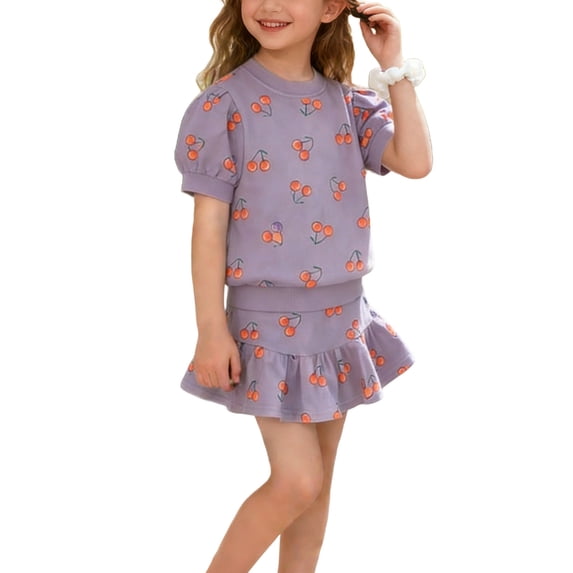 HBGVBA Toddler Girls Summer 2 Piece Skirt Set,Print Short Sleeve T-Shirt and Skirt,1-9 Years Print Short Sleeve Top Skort Cute Set