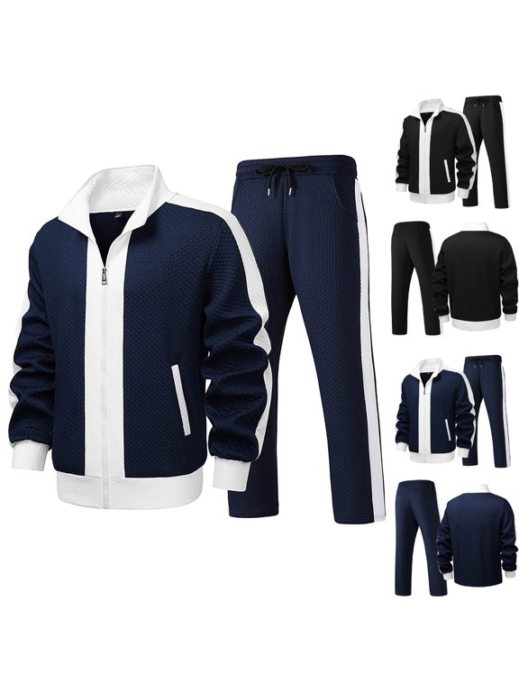 Tracksuit for Men,Plus Size 2 Piece Set,Big Tall Collared Full Zip Jacket Fashion Sweatpants Daily Casual Outdoor Outfit