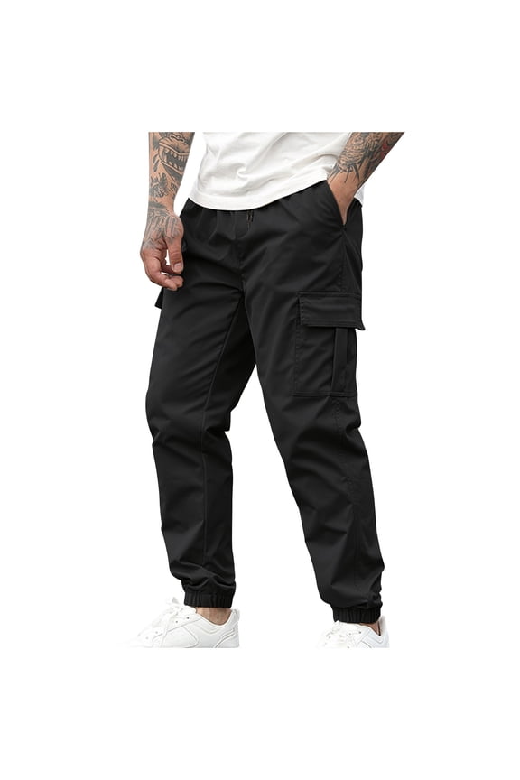 Trousers for Men,Mens Pant Casual,Men's Casual Solid Color Pants Drawstring Cuffed Ankle Multi Pocket Slim Tapered Leg Daily Wear Pants