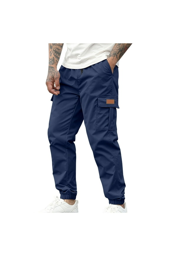 Trousers for Men,Mens Pant Casual,Men's Casual Solid Color Pants Drawstring Cuffed Ankle Multi Pocket Slim Tapered Leg Detail Daily Wear Pants