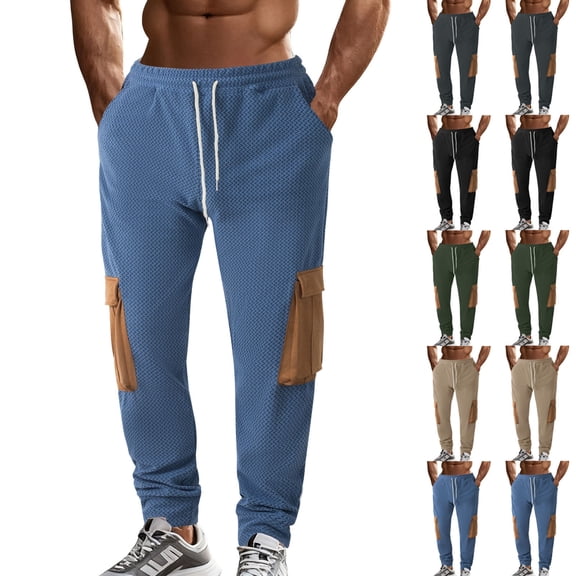 HBGVBA Trousers for Men,Mens Pant Casual,Men's Color Elastic Waist Drawstring Multi Pocket Cargo Style Casual Pants