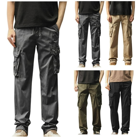 HBGVBA Trousers for Men,Mens Pant Casual,Men's Solid Color Elastic Waist Slim Cargo Pants Multi Pocket Casual Daily Wear Pants