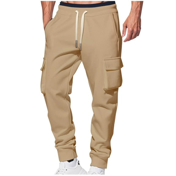 HBGVBA Trousers for Men,Mens Pant Casual,Men's Solid Color Pocket Drawstring Elastic Waist Classic Casual Daily Wear Versatile Pants