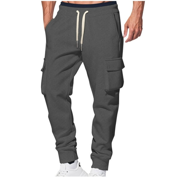 HBGVBA Trousers for Men,Mens Pant Casual,Men's Solid Color Pocket Drawstring Elastic Waist Classic Casual Daily Wear Versatile Pants