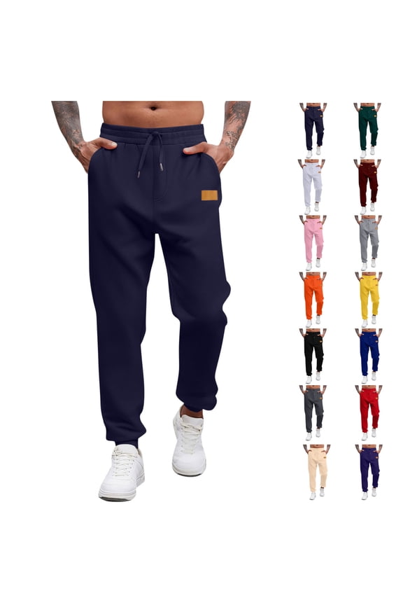 Trousers for Men,Mens Pant Casual,Men's Solid Color Pocket Elastic Waist Drawstring Casual Cuffed Ankle Daily Wear Pants