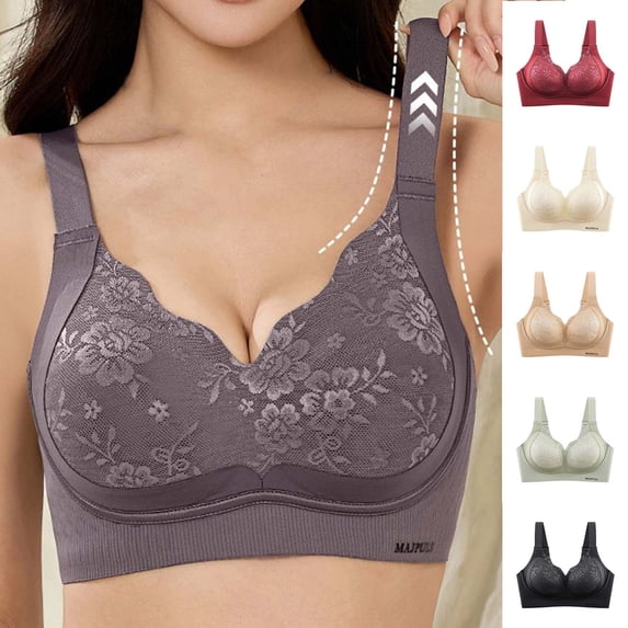 HBGVBA V Neck Bras for Women Wireless Wide Strap Braethable Print Solid Color Supportive Bra