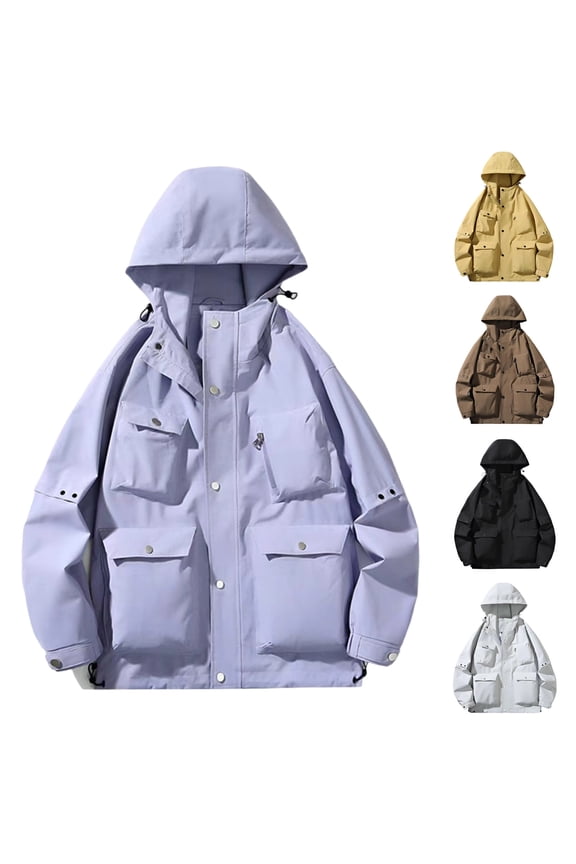 Windbreaker Jacket for Mens Full Zip Hooded Unisex Cargo Outer Jacket Climbing Outdoor Adventure Trips
