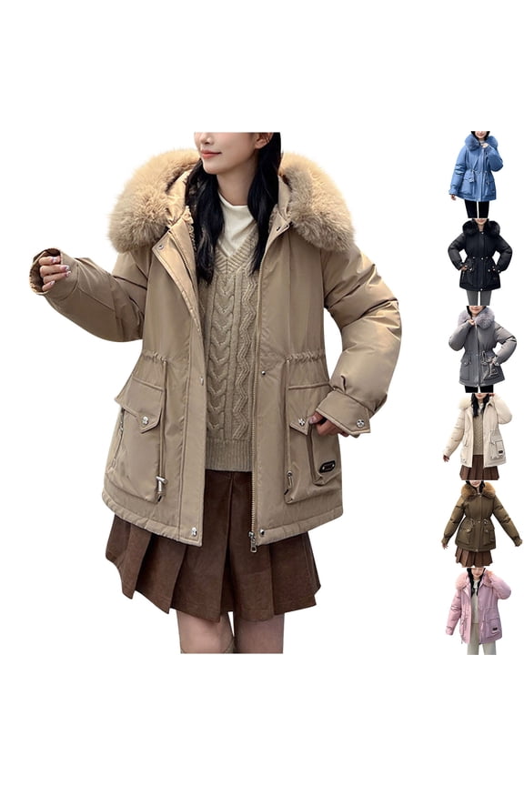 Winter Coats for Women, Women's Down Jackets Fall Winter Large Collared Short Down Cotton Fleece Lined Thickened Coat with Raglan Sleeve Long Sleeve Warm Winter Clothing