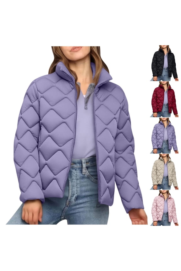 Winter Coats for Women, Women's Down Jackets Casual Fall Winter Solid Color Zip Up Thickened Cotton Top Warm Winter Clothing