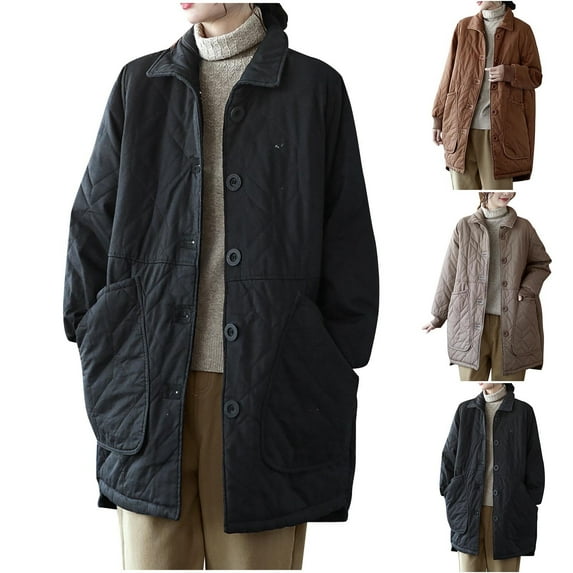 Bovxnpu Winter Coats for Women, Women's Down Jackets Loose Casual Solid Color Cotton Coat No Hood Long Sleeve Warm Winter Clothing