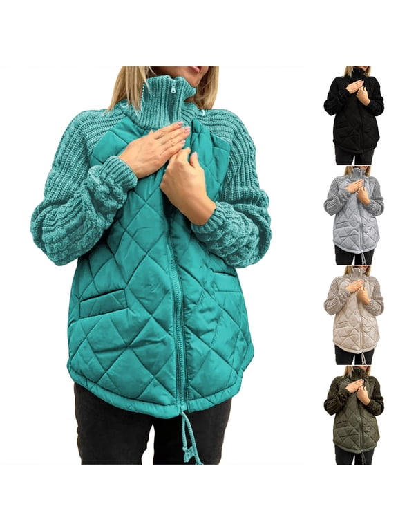 Winter Coats for Women, Women's Down Jackets Quilted Down Jacket Casual Lightweight Stand Collar Zip Up Warm Winter Clothing
