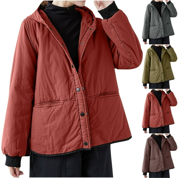 Bovxnpu Winter Coats for Women, Women's Down Jackets Quilted Jacket Casual Hooded Thickened Cotton Coat for Warmth Warm Winter Clothing