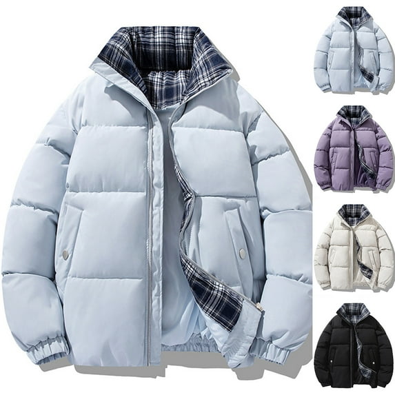 HBGVBA Winter Coats for Women, Women's Down Jackets Solid Color Zip Up Stand Collar Cotton Coat with Pockets No Hood Casual Warm Winter Clothing