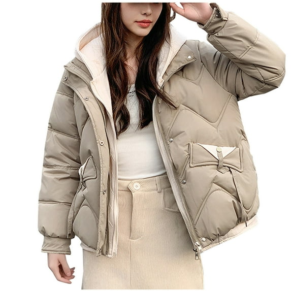 Bovxnpu Winter Coats for Women, Women's Down Jackets Stylish Solid Color Casual Zip Up Hooded Pocketed Long Sleeve Cotton Coat Warm Winter Clothing
