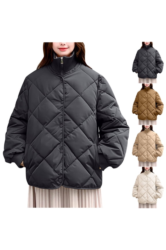 Winter Coats for Women, Women's Down Jackets Winter Diamond Quilted Loose Jacket Thin Cotton Coat Long Sleeve Warm Winter Clothing