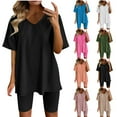 thumbnail image 1 of HBGVBA Women 2 Piece Loungewear Set Summer Casual Ovsized Shirts Biker Shorts Workout Matching Airport Travel Tracksuit, 1 of 4