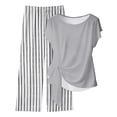 thumbnail image 1 of HBGVBA Women 2 Piece Outfits,Casual Matching Set,Casual Loose Random Print Long Pants Back Short Sleeve Top Set, 1 of 5