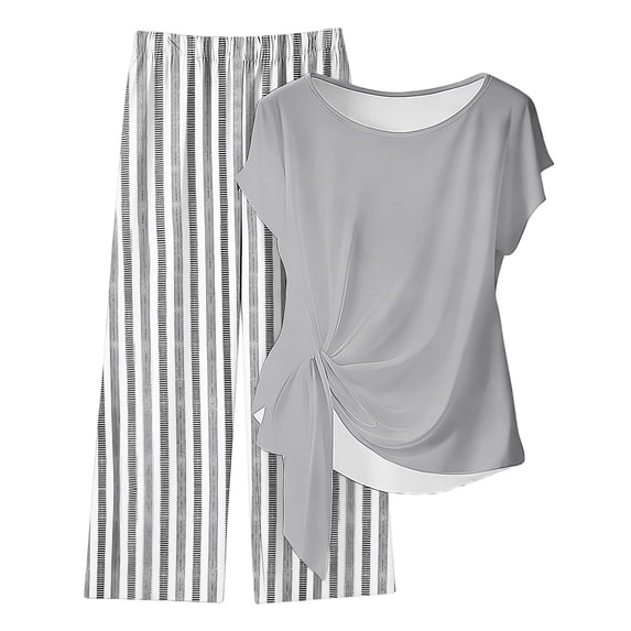 HBGVBA Women 2 Piece Outfits,Casual Matching Set,Casual Loose Random Print Long Pants Back Short Sleeve Top Set