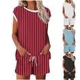 thumbnail image 1 of HBGVBA Women 2 Piece Outfits,Casual Matching Set,Striped Print Short Sleeve Round Neck Top Trousers Outfit Set, 1 of 5