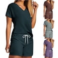 thumbnail image 1 of HBGVBA Women 2 Piece Outfits,Casual Matching Set,V-Neck Short Sleeve Top Shorts Lightweight Casual Outfit Set, 1 of 5